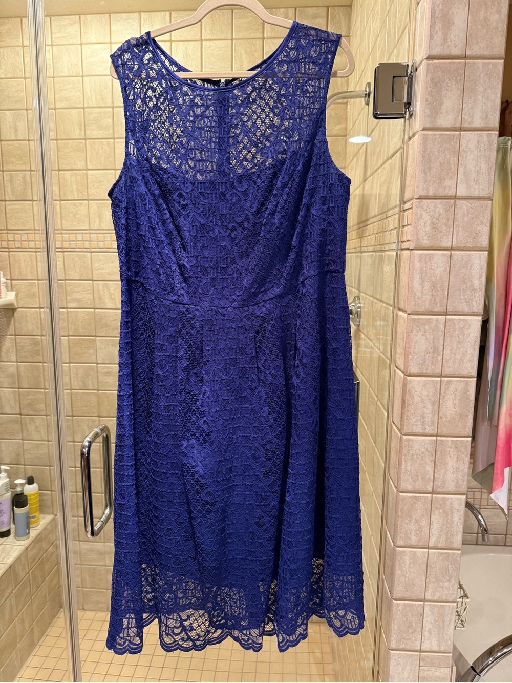 Adrianna Papell Royal Blue Sleeveless Lace Midi Dress
